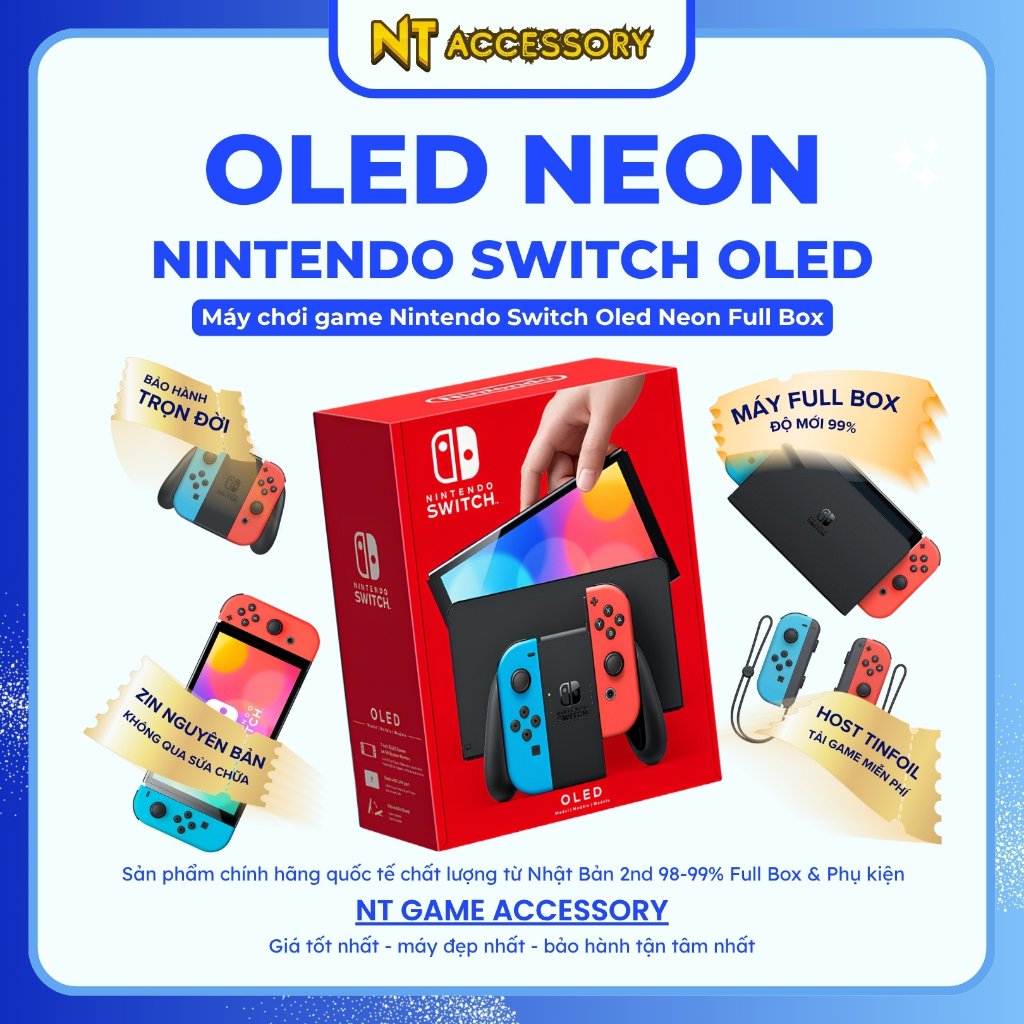 [NEON FULL BOX] Máy chơi game Nintendo Switch Oled màu Xanh Đỏ. Máy đẹp 99% Mod chip Free Full Game 