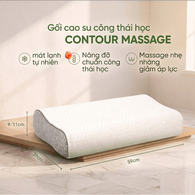 Gối cao su thiên nhiên Gummi Contour Massage 39x59cm nâng đỡ cổ vai gáy, mát mẻ thông thoán
