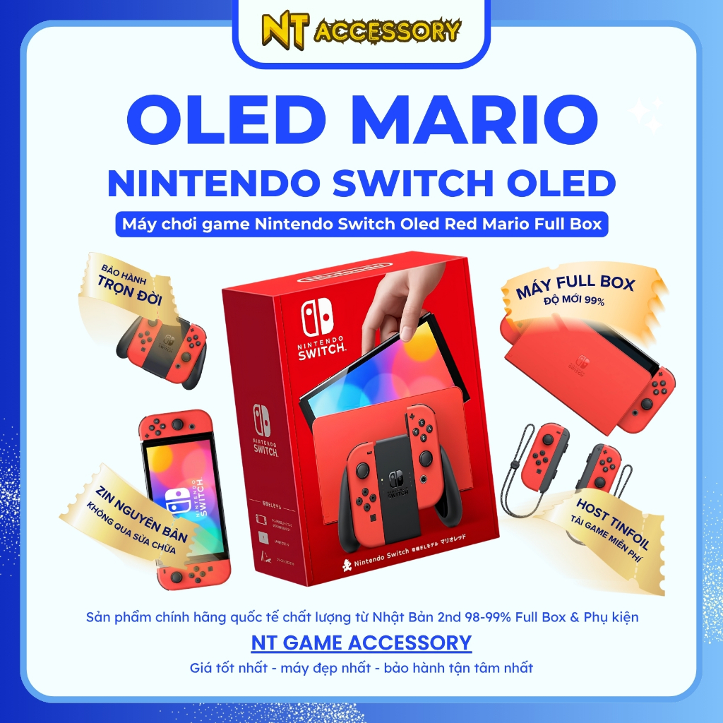 [MARIO RED FULL BOX] Máy chơi game Nintendo Switch Oled màu Đỏ Mario. Máy đẹp 99% Mod Full Game Free