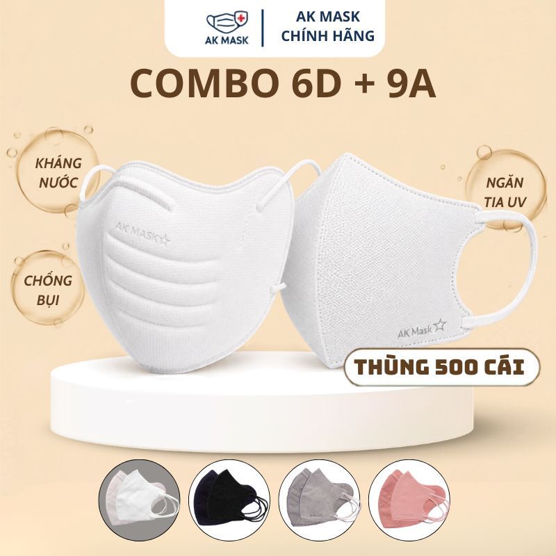 [TẶNG 20C GIẢM 300K] Combo 500 Cái 2 Loại 6D Pro Và 9A Khẩu Trang AK MASK Kháng Khuẩn, Chống Bụi Mịn