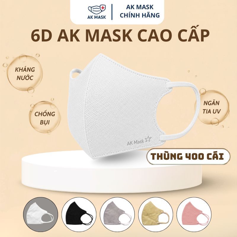 [GIFT 20C GIẢM 150K] 400 Cái Khẩu Trang 6D AK MASK Kháng Khuẩn, Bụi, Tia UV 3 Lớp Hàng Chính Hãng