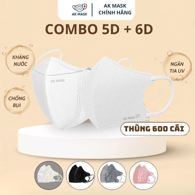 [EXTRA 20C GIẢM 200K] Combo 600 Cái 2 Loại 5D Pro Và 6D Pro Khẩu Trang AK MASK Kháng Khuẩn, Chống Bụ