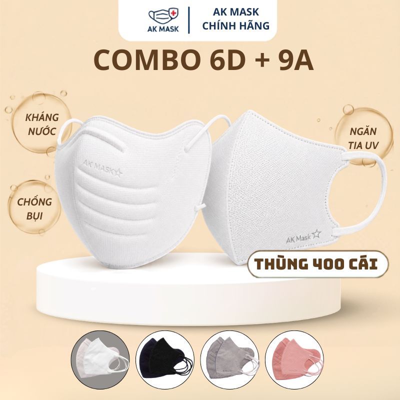 [PLUS 20C MGG 50K] Combo 400 Cái 2 Loại 6D Pro Và 9A Khẩu Trang AK MASK Kháng Khuẩn, Chống Bụi Mịn