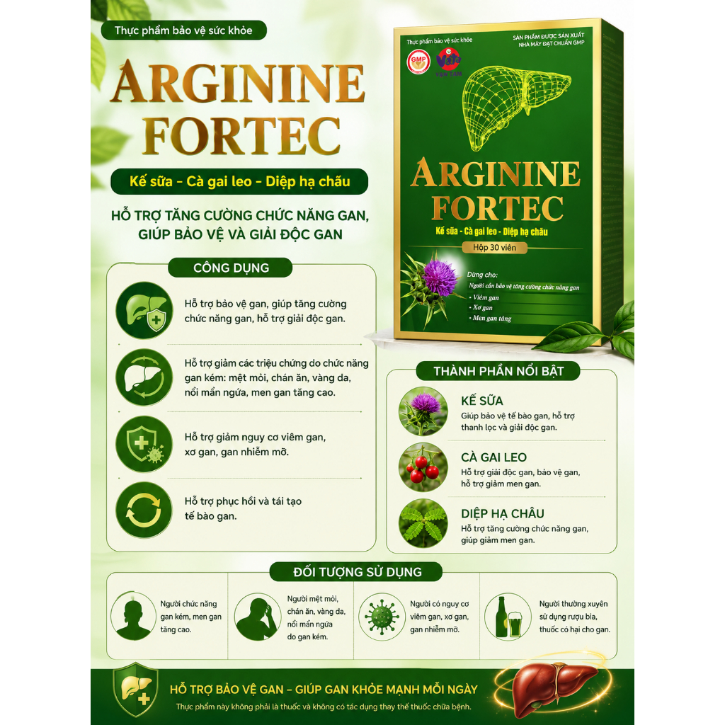 rginine Fortec Vạn Tam hộp 30 viên giúp giải độc mát gan giảm men gan tăng cường chức năng gan