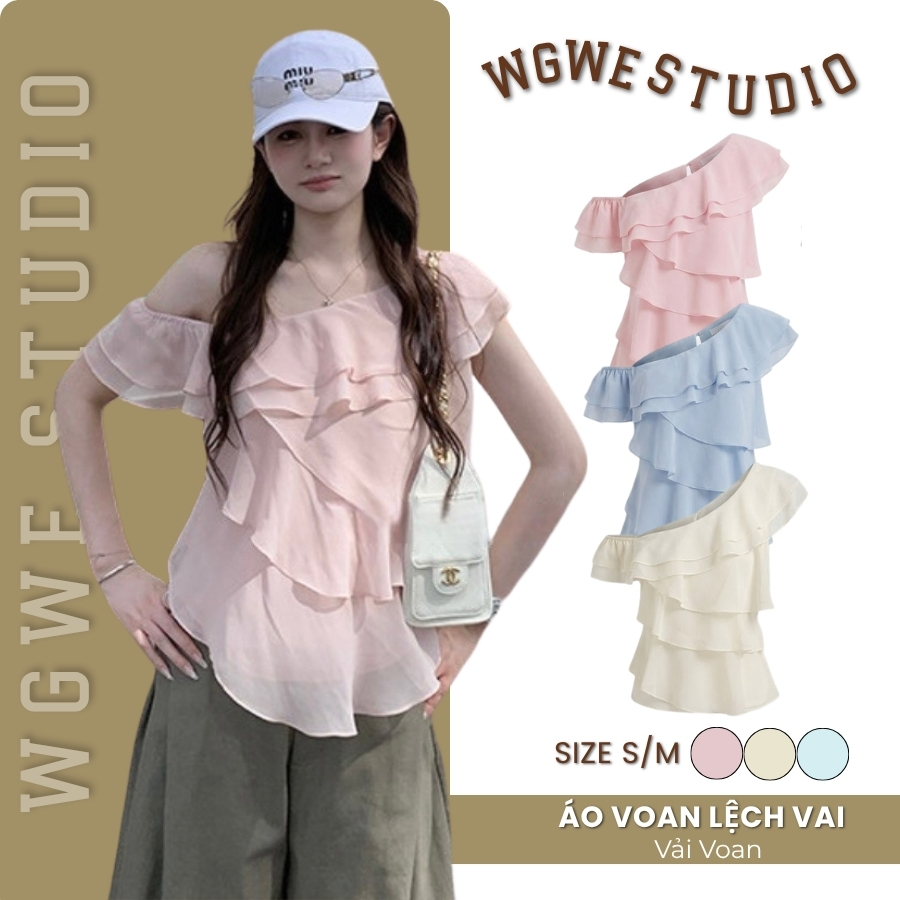 Áo Kiểu Nữ Voan Tơ WGWE Studio Lệch Một Vai Bèo Tầng Thanh Lịch 9806