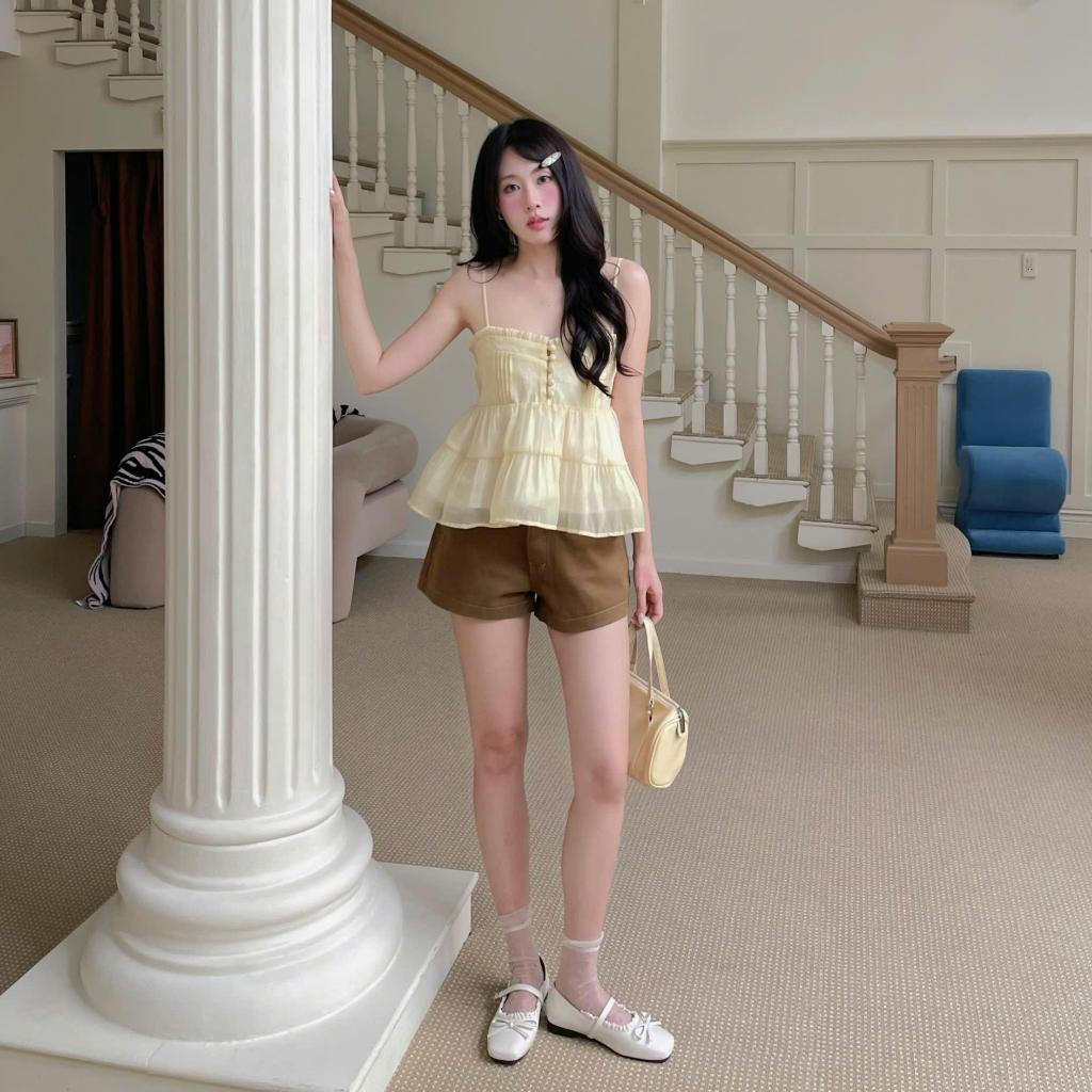 NAVIE X KURV (CÓ BIGSIZE ) -  Áo babydoll hai dây nhún bèo phối 5 cúc thời trang nữ | BigBuy360 - bigbuy360.vn