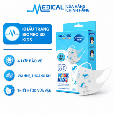 Khẩu trang 3D Kid dùng cho trẻ em BIOMEQ MASK dùng cho bé ( 2 - 5 tuổi ) hộp 15 cái - MEDICAL