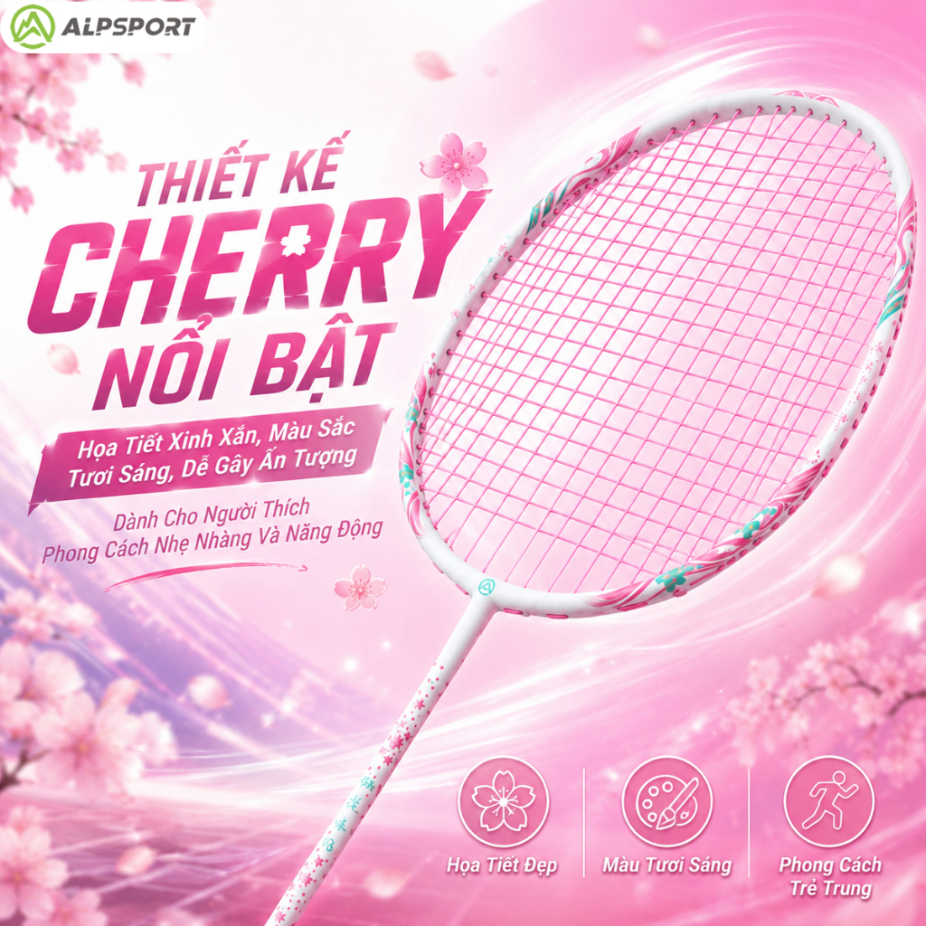 ALP TX Cherry Vợt Cầu Lông Hồng 4U Full Carbon 24LBS 11KG Có Cước Nhẹ Dễ Chơi Cho Học Sinh Sinh Viên