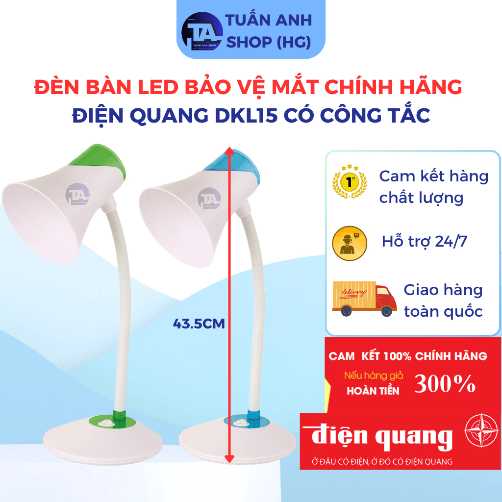 [ĐIỆN QUANG] Đèn Bàn, Đèn Học LED Bảo Vệ Thị Lực Chính Hãng DKL15 Bóng 5W Cắm Điện Trực Tiếp Loại Tố
