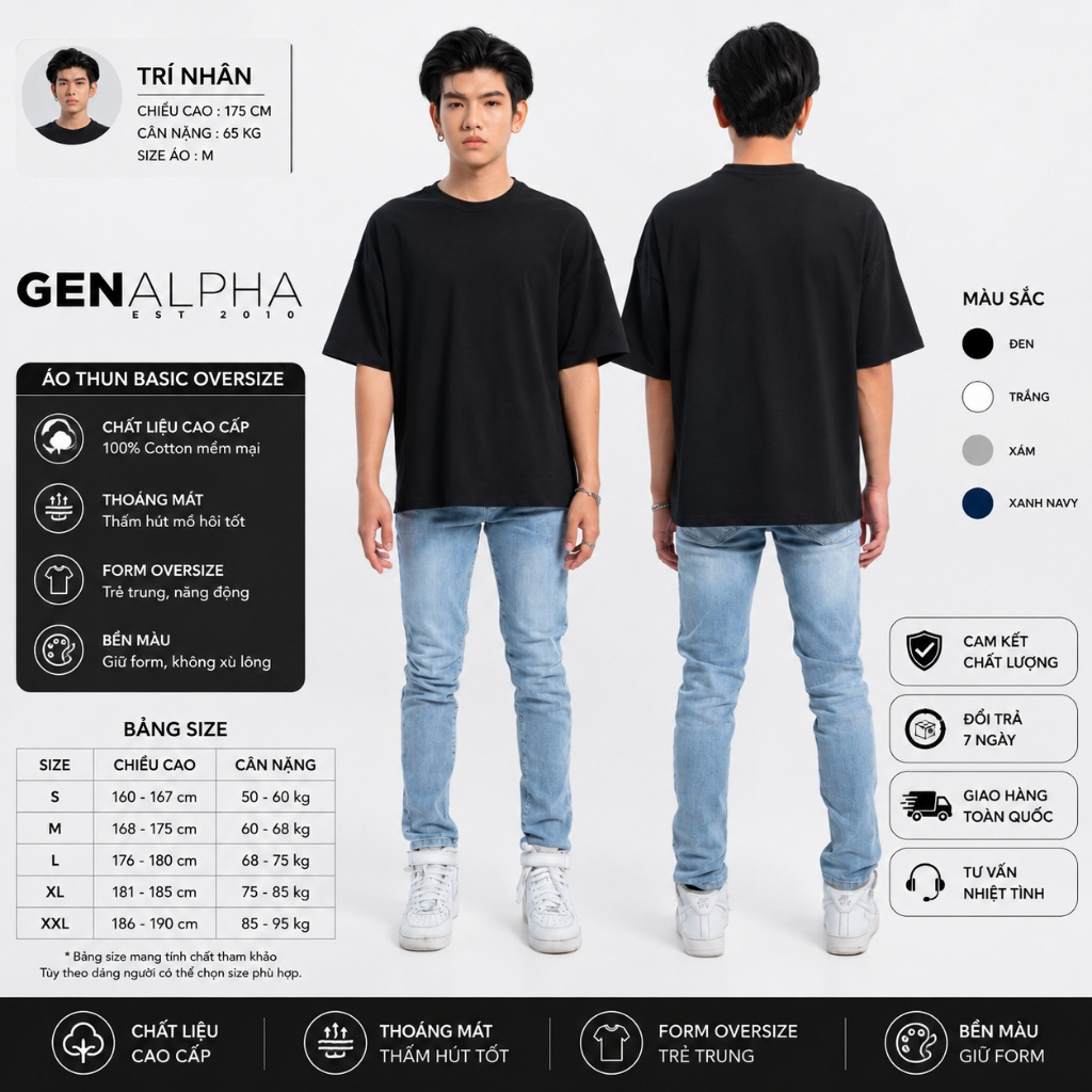 Áo thun unisex over size GEN ALPHA, áo thun Unisex Cotton 4 chiều oversize form rộng GEN701