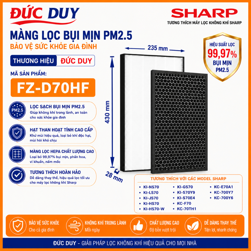 COMBO Màng Lọc SHARP KI-NS70 KI-LS70 FZ-D70HF