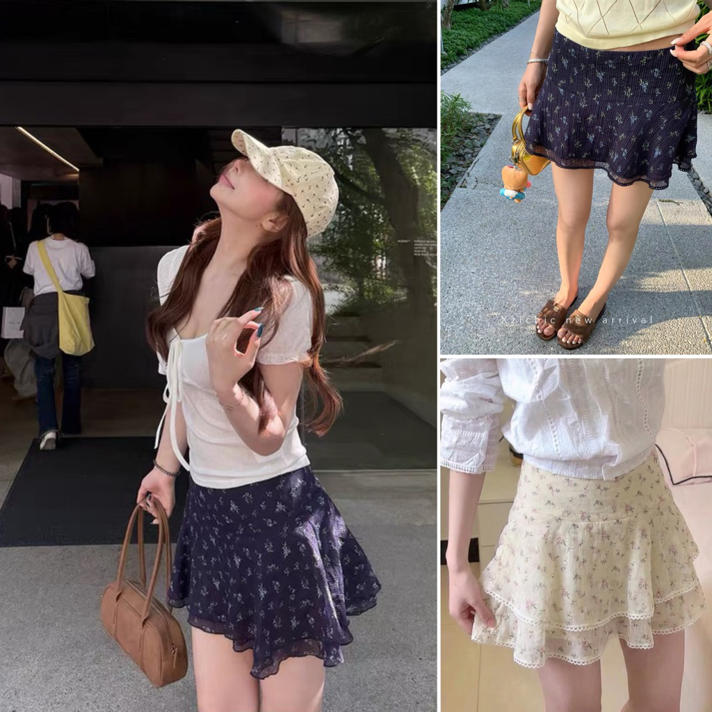 [Hàng QC sẵn] Chân váy ngắn hoạ tiết hoa nhí xếp tầng viền ren phong cách nhẹ nhàng Hàn Quốc Flower Mini Skirt | BigBuy360 - bigbuy360.vn