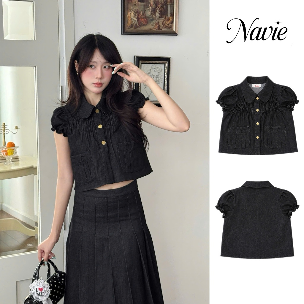 NAVIE - Áo jeans form croptop BAMBI phối 3 cúc thời trang nữ | BigBuy360 - bigbuy360.vn