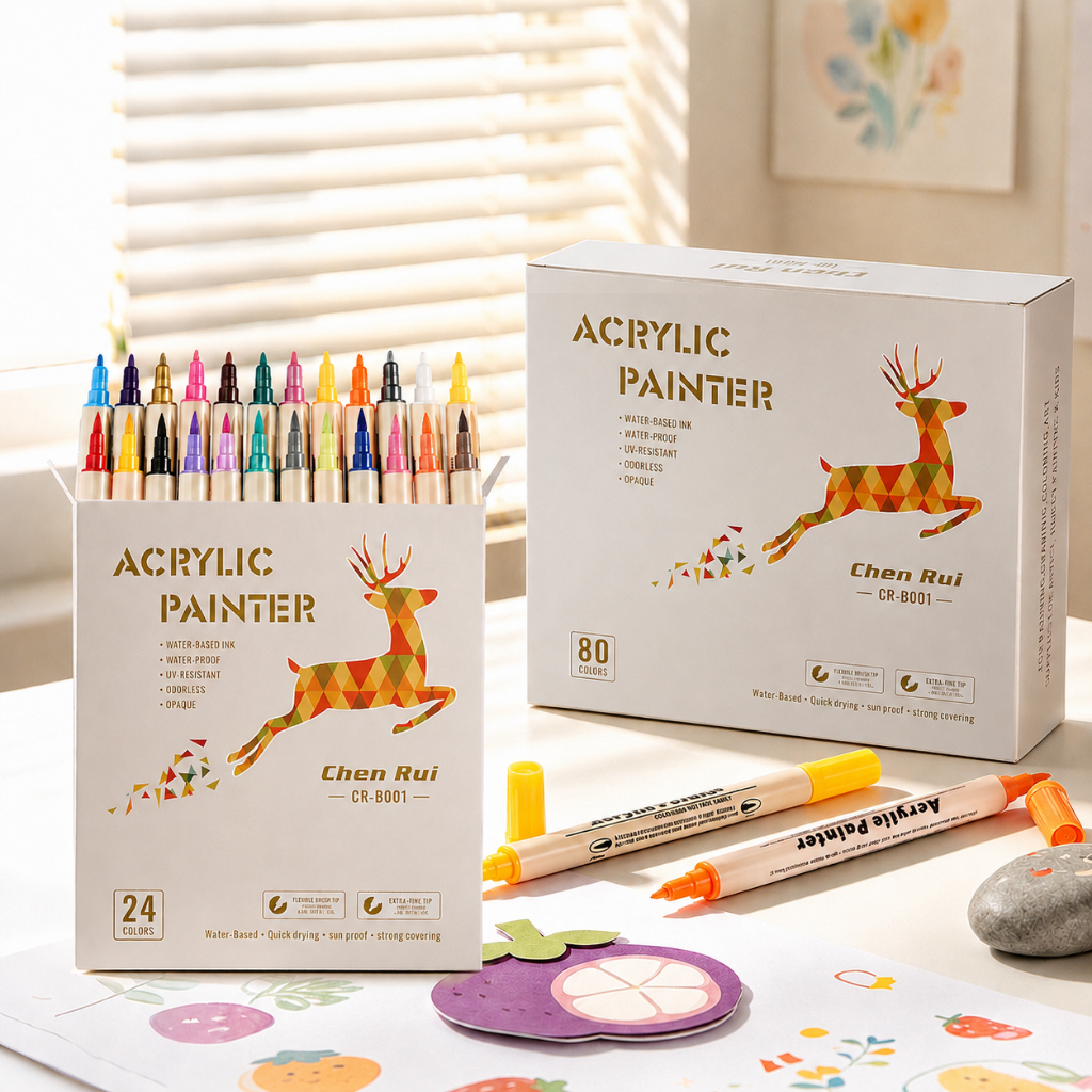 Miracle Works Bút Marker Acrylic Đầu Kép 80 Màu ChenRui - Bút Vẽ 2 Đầu Nhanh Khô Chống Nước Cho Trẻ 