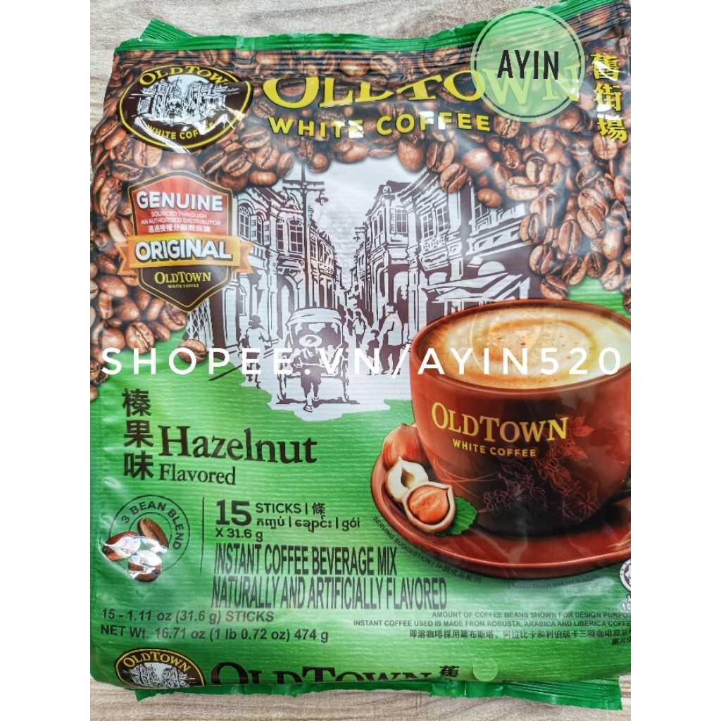 ( Bao Bì Mới ) Cà phê trắng vị hạt dẻ OldTown White Coffee HAZELNUT Malaysia