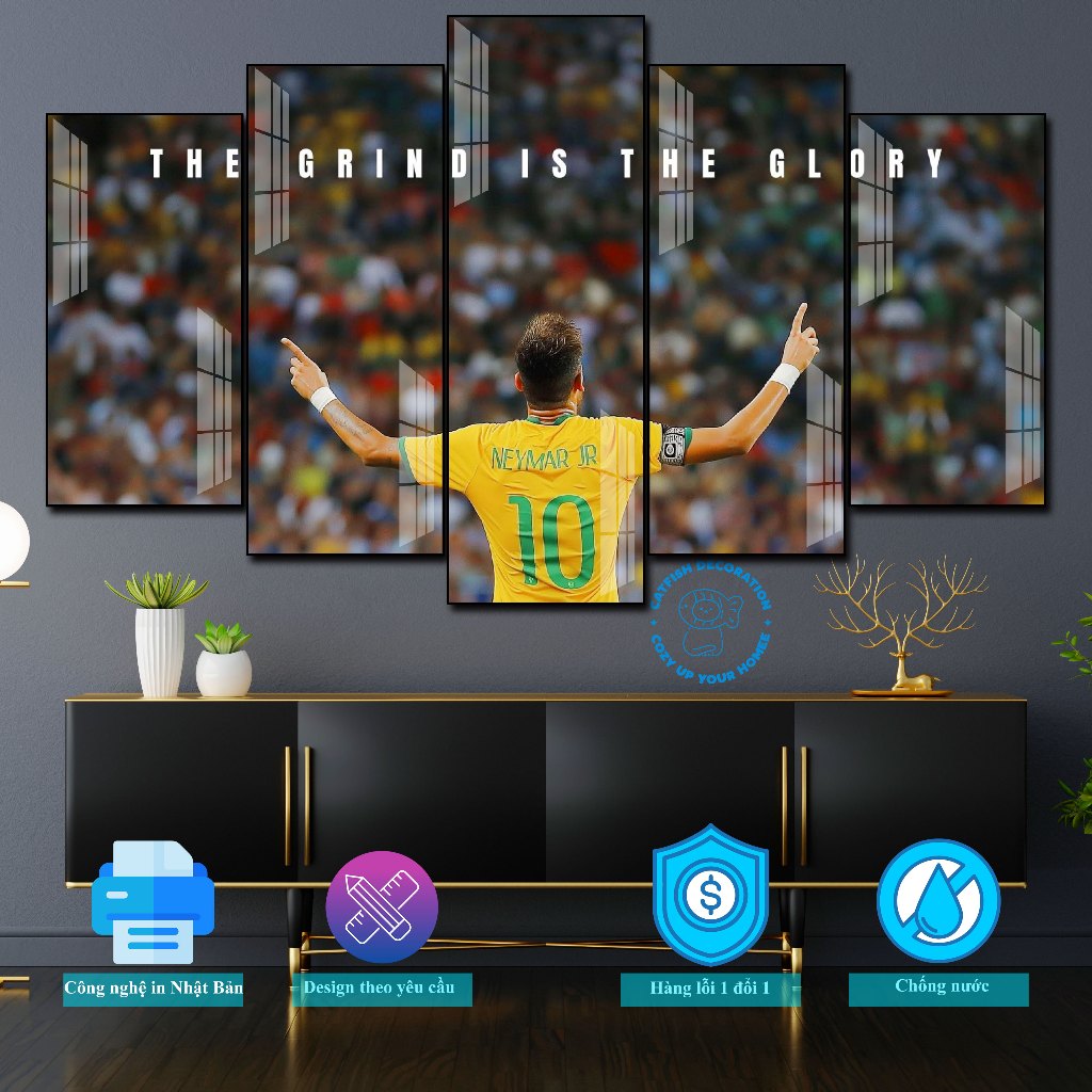 Tranh Ghép 5 Dán Tường Neymar - Neymar Júnior - Formex Tráng Gương - Tranh Bóng Đá - Decor phòng