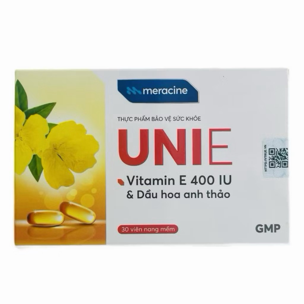 UniE - UniE đỏ, hộp 30 viên- vitamin E 400 IU và dầu hoa anh thảo, e đỏ