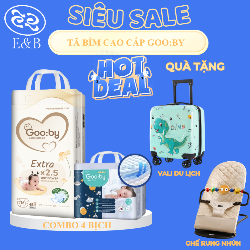 [CHÍNH HÃNG EB - 4 BỊCH TẶNG VALI/GHẾ RUNG] Bỉm Quần Gooby Cao Cấp, Chuyên Gia Bỉm Đêm, Siêu Thấm Hú