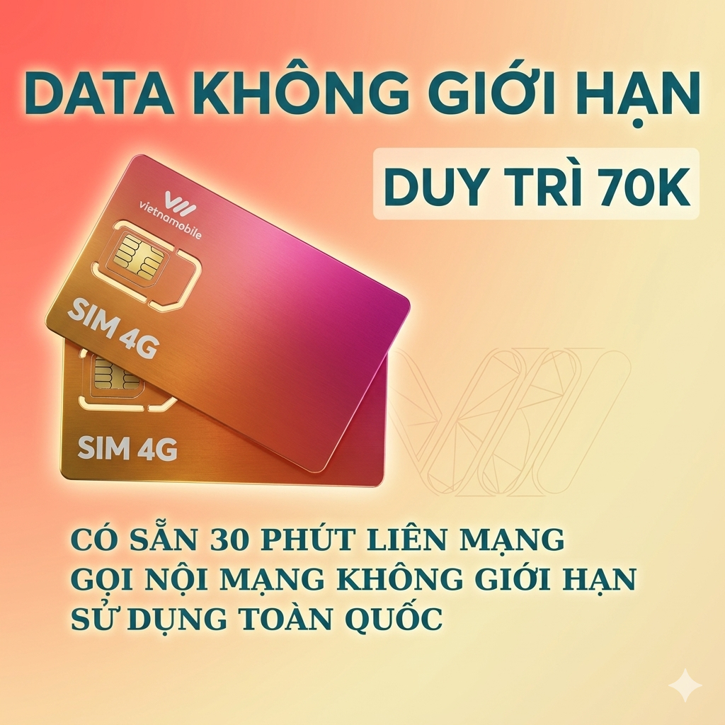 Sim 4G vietnamobile DATA KHÔNG GIỚI HẠN tặng 60k miễn phí tháng đầu sim chưa kích hoạt