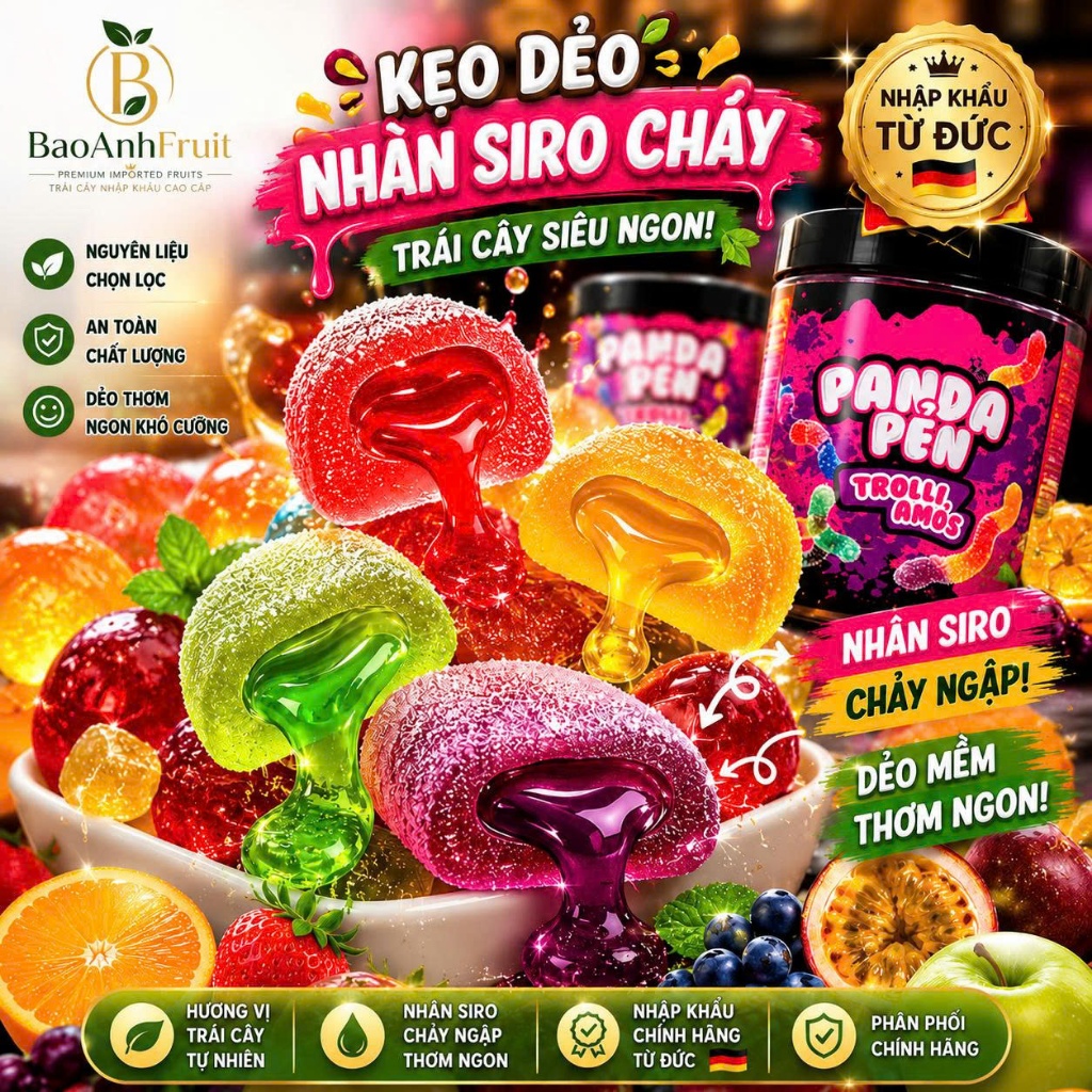 Kẹo dẻo TROLLI PANDA PẺN – HƯƠNG TRÁI CÂY TỰ NHIÊN - NHẬP KHẨU ĐỨC