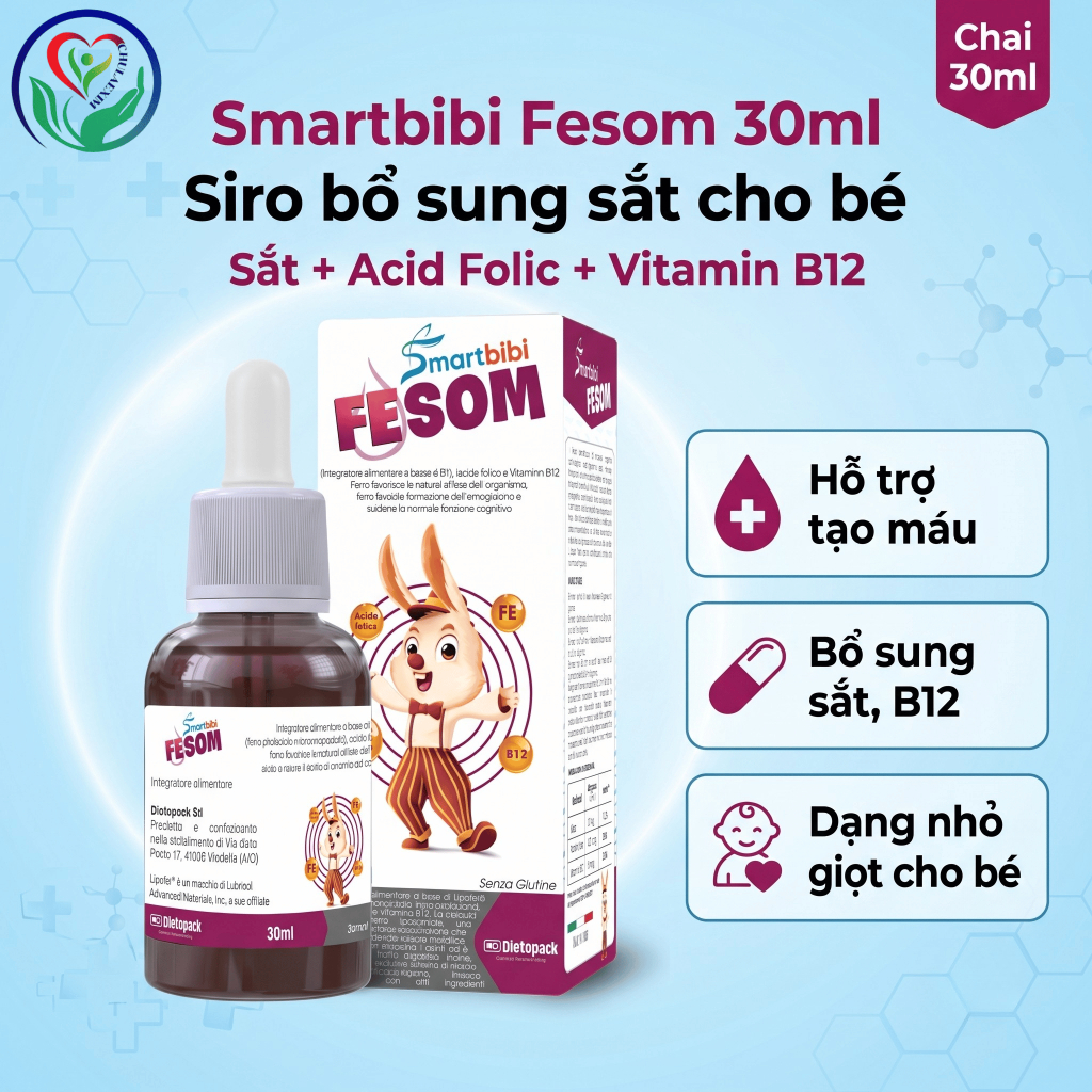 Smartbibi Fesom 30ml siro bổ sung sắt cho bé, hỗ trợ tạo máu với acid folic và vitamin B12