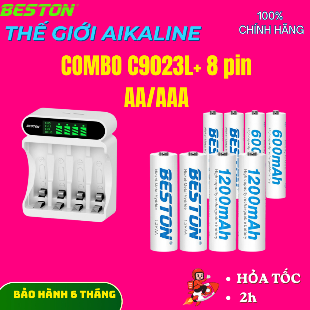 Combo 8 Pin 1.2V  Sạc C9023L  4 Pin AA 1.200mAh + 4 Pin AAA 600mAh dùng cho karaoke,điều khiên tivi