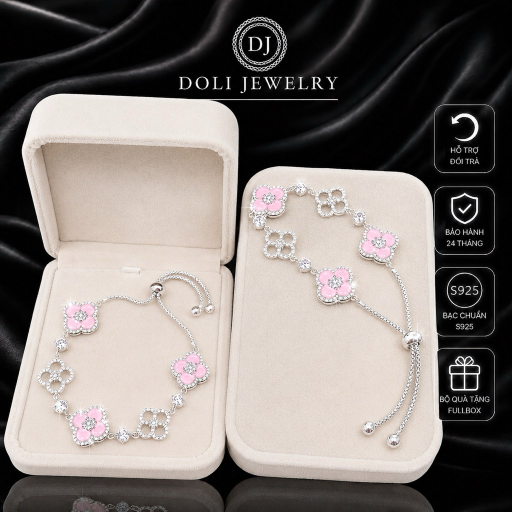 Lắc tay hoa anh đào 5 chấu bac s925 P - Doli Jewelry