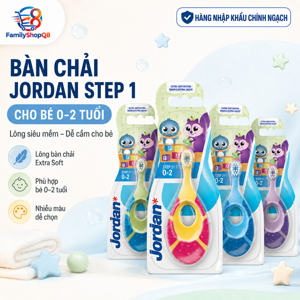 4 Bàn Chải Jordan Em Bé Step 1 từ 0 đến 2 Tuổi