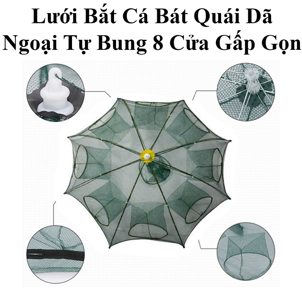 Lưới Bắt Cá Bát Quái Dã Ngoại Tự Bung 8 Cửa