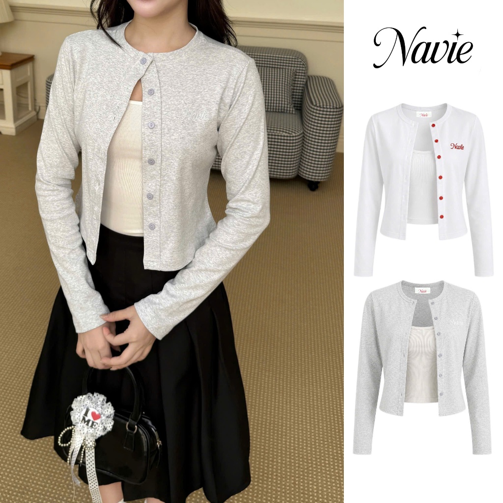 NAVIE - (Kèm áo 2 dây trắng) Áo cardigan BONIE thêu chữ thời trang