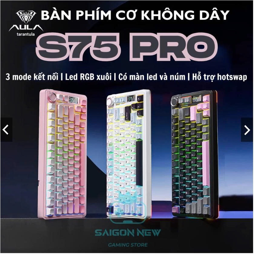 Bàn phím cơ không dây AULA S75 PR-F75 max -F75 - Màn hình TFT - 3 mode - Full foam - Led RGB - Có nú