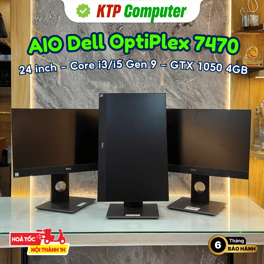 Máy tính AIO Dell OptiPlex 7470 (24 inch - Core i3/i5 Gen 9 - GTX 1050 4GB - WiFi, Webcam, Loa, Mic)