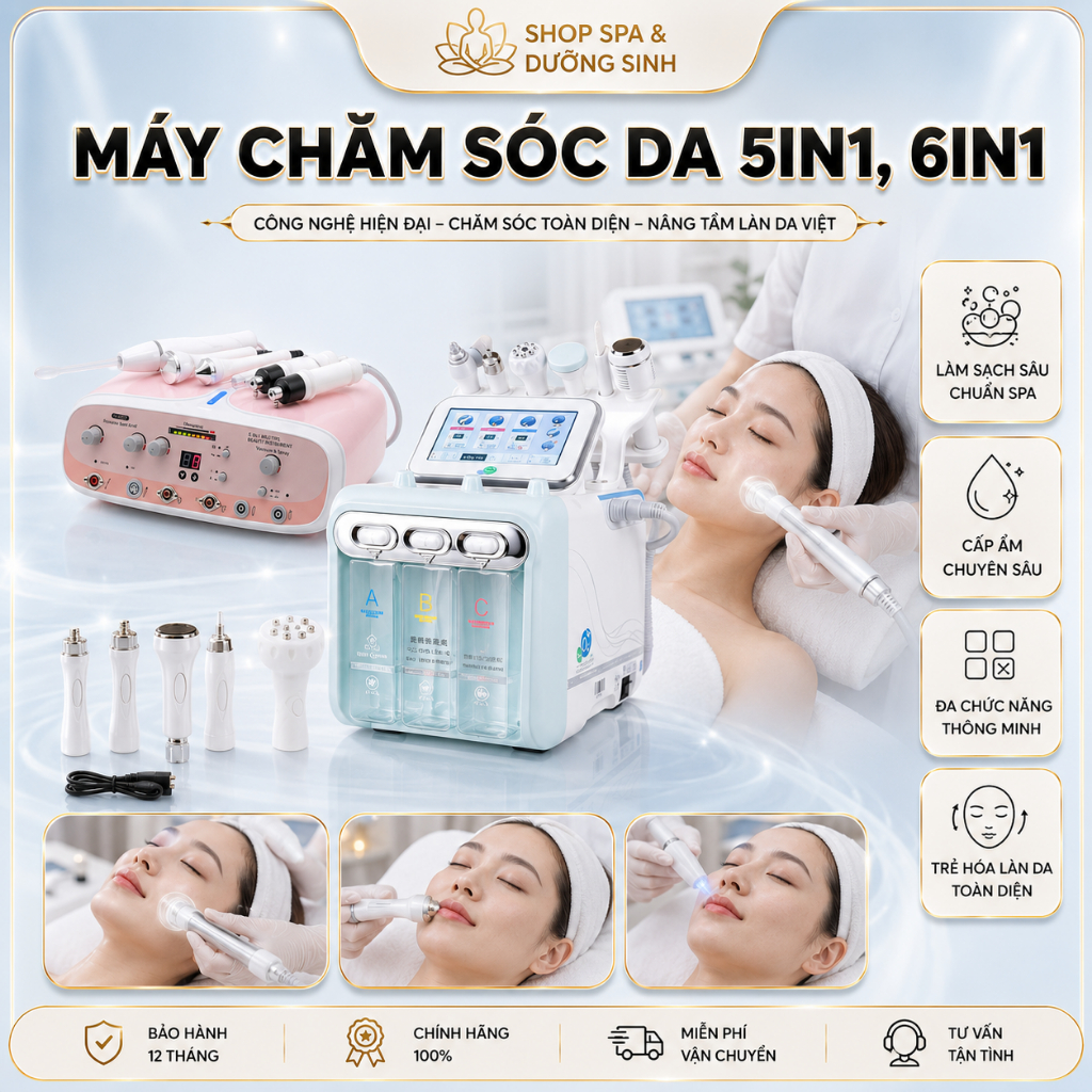 Máy Chăm Sóc Da Đa Năng 5in1. 6in1. Chăm sóc Da mặt Dùng Cho Spa, Thẩm Mỹ Viện bảo hành 12 tháng