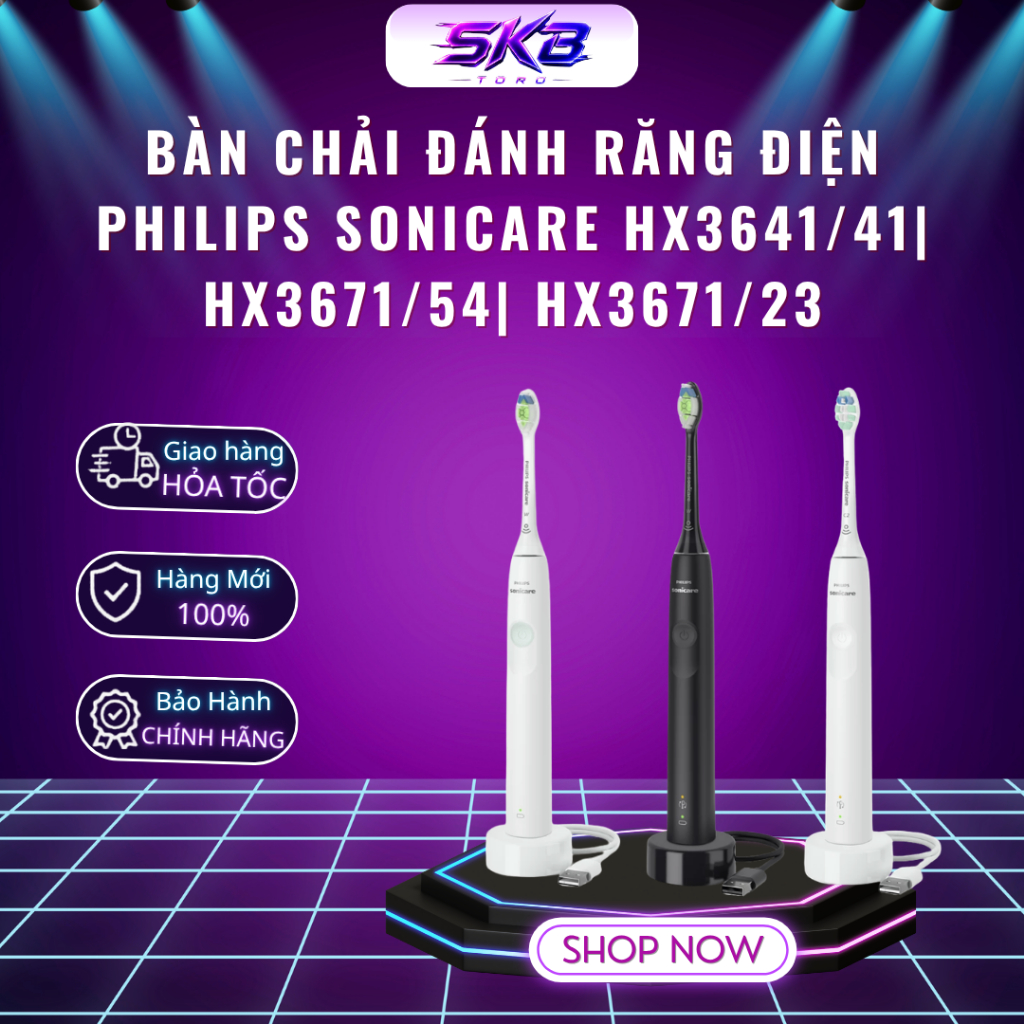 Bàn chải điện Philips Sonic HX3641/41 | HX3671/23 | HX3671/54 | Công nghệ sóng âm Sonic - Bảo Hành 2