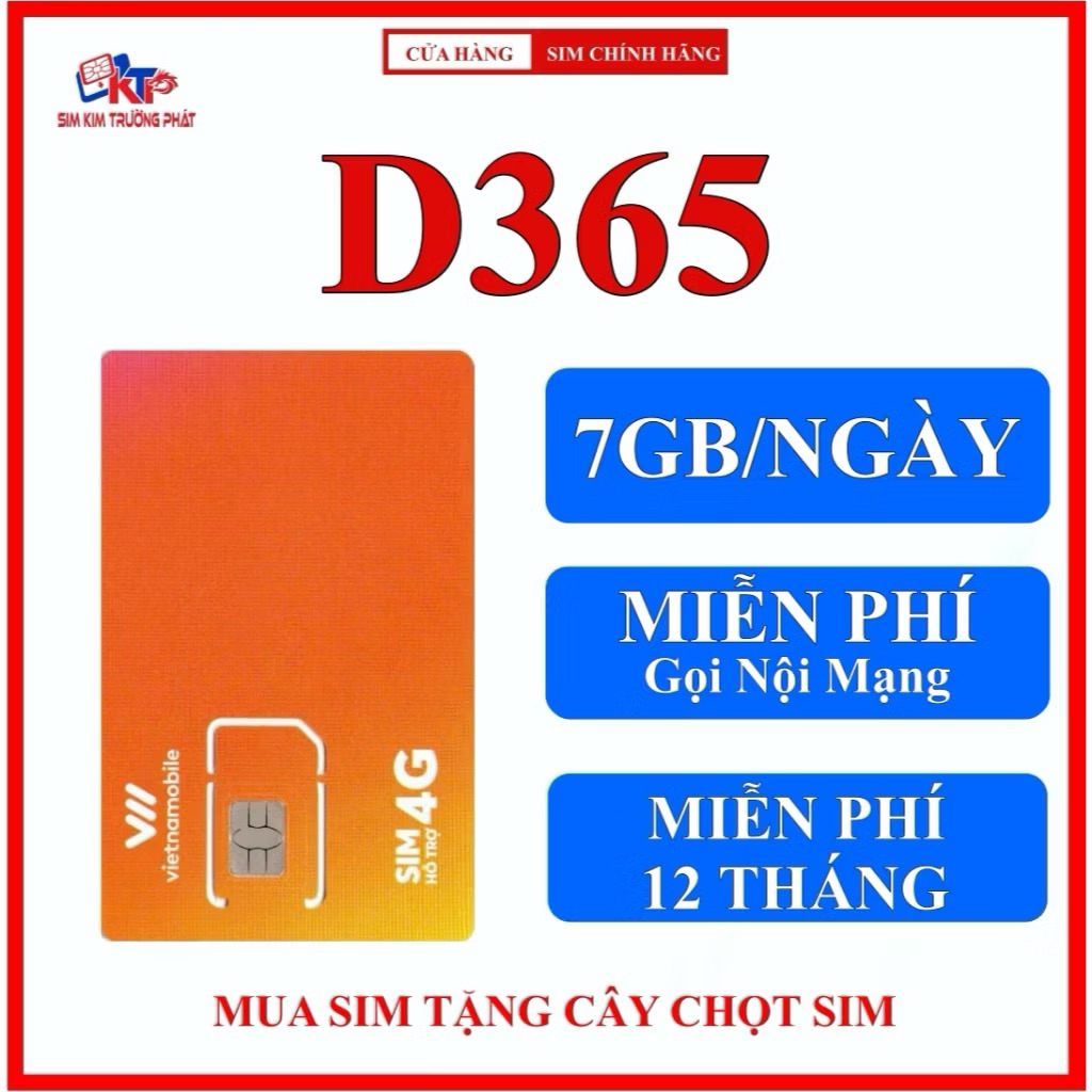Sim 1 Năm 7GB/Ngày Vietnamobile - Gói D365 Fre gọi nội mạng{có eSIM}