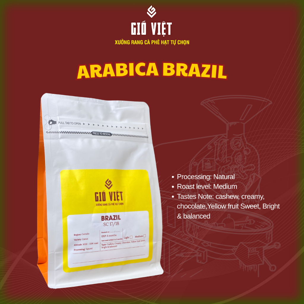 Cà phê Arabica Brazil - Hương vị đậm đà hậu vị ngọt, cân bằng  pha máy Espresso - Gió Việt Coffee Ro