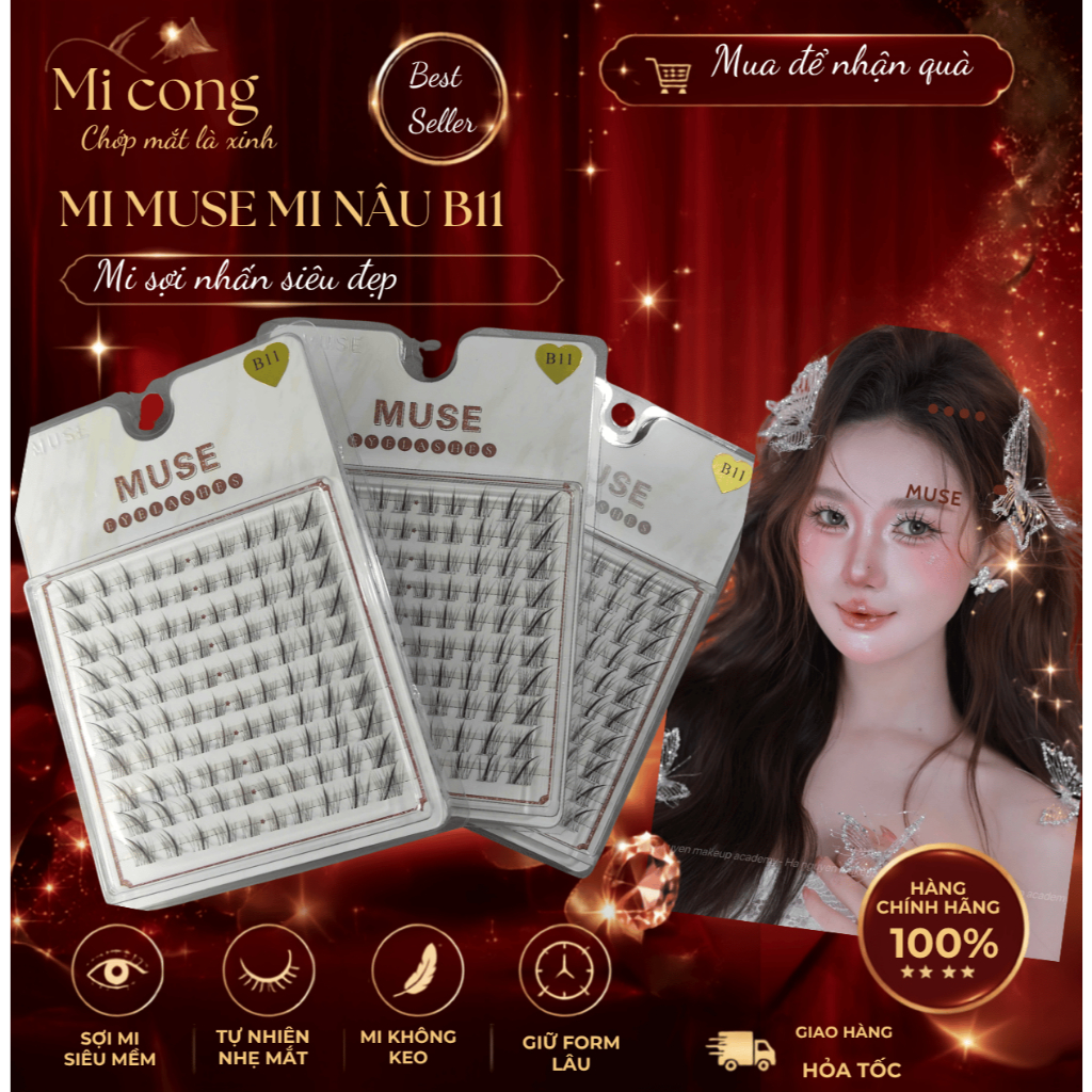 MUSE B11 - Mi nâu baby B11 mi mix, mi dưới siêu xinh Hàn Quốc trẻ trung - Mi cong Lash shop