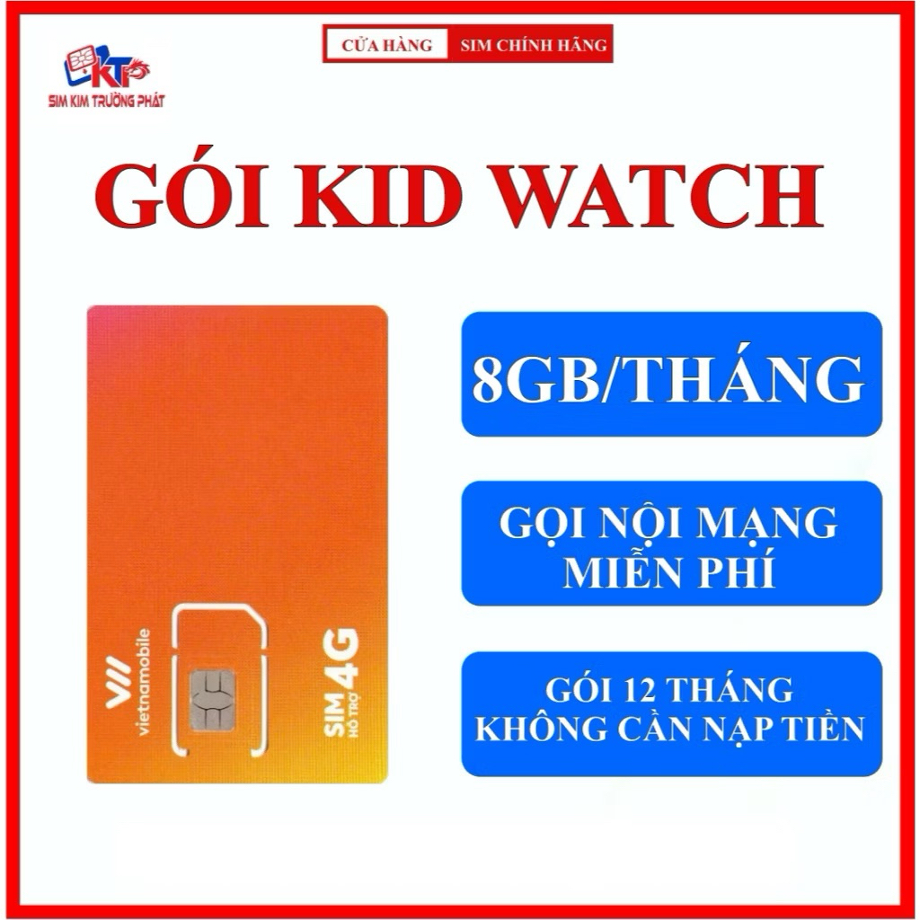 Sim 1 Năm 8GB/Tháng Vietnamobile - Kidwatch - Miễn Phí Nội Mạng {Có ESIM }