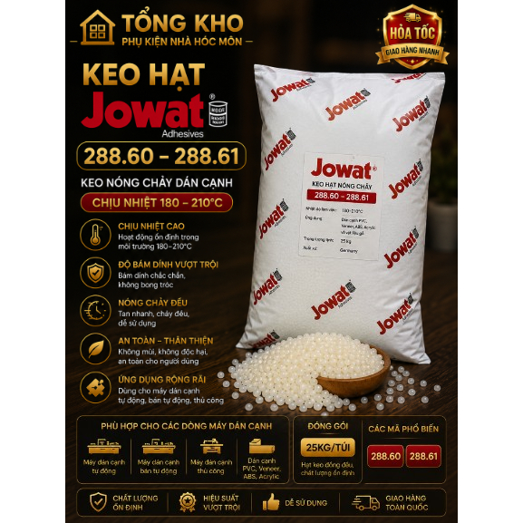 [HỎA TỐC] Keo Hạt JOWAT 288.60 288.61 – Keo Nóng Chảy Dán Cạnh Chịu Nhiệt 180–210°C