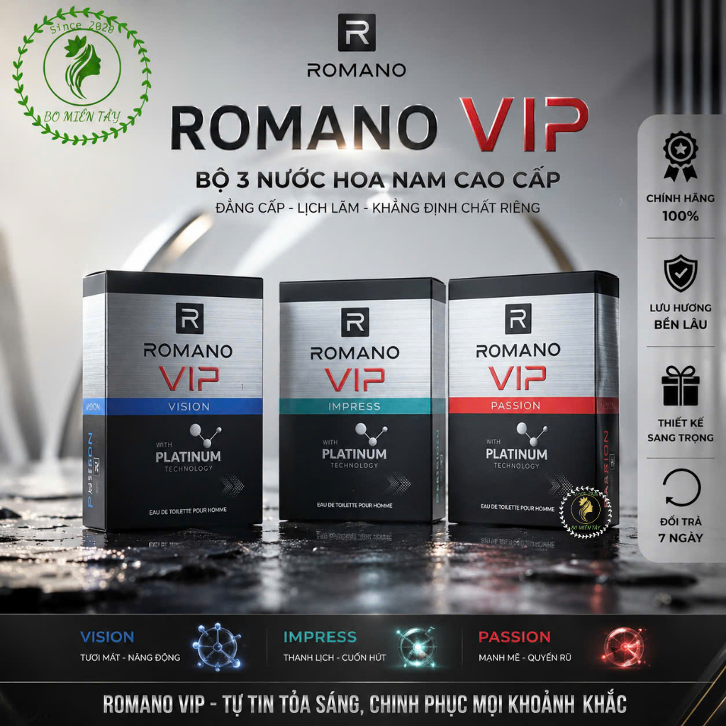 (Mới) Nước Hoa Romano VIP 50ml Chính Hãng – Hương Thơm Nam Tính, Sang Trọng