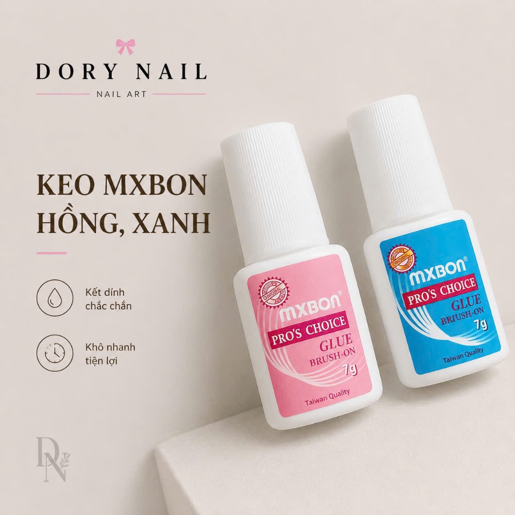 Keo dán móng, keo đính đá mx bon xanh, hồng