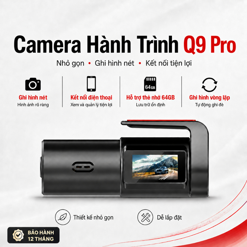 Camera Hành Trình Ô Tô Ghi Hình Siêu Nét Nhỏ Gọn VieView Q9 Pro, Nguồn USB, Bảo Hành 12 Tháng