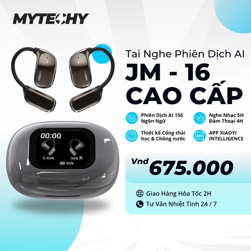 Tai Nghe Bluetooth JM16 Cảm Ứng Màn Hình - Tai Nghe Không Dây Thể Thao OWS Phiên Dịch AI Xiaoyi Inte