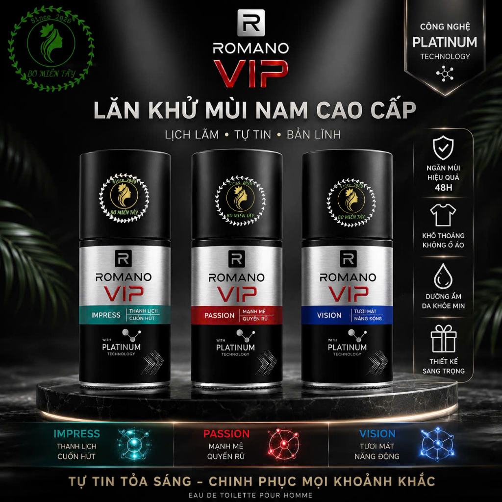 Lăn Khử Mùi Romano VIP 50ml Hương Nước Hoa Nam Tính Khử Mùi Hiệu Quả