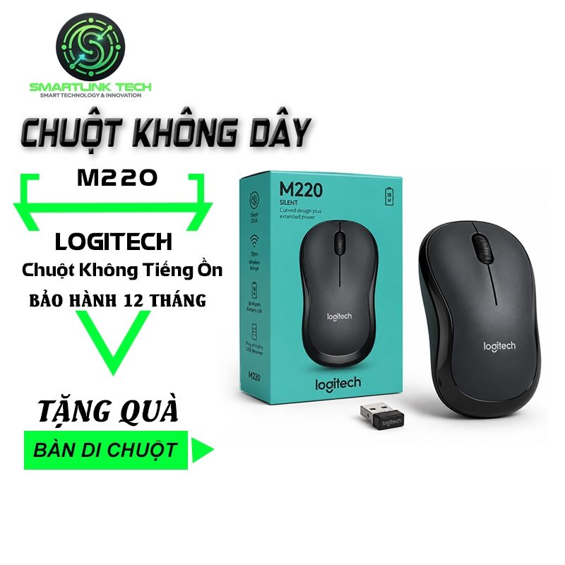 Chuột Không Dây Giá Rẻ, Chuột Không Dây M220, Chuột Giảm Tiếng Ổn M220 Hàng Nhập Khẩu