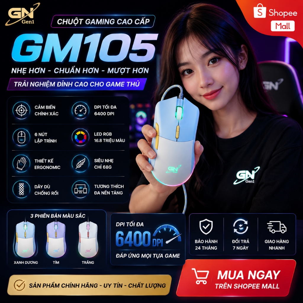 Chuột G-NET cao cấp GM105 RGB (Chính hãng bh 24T)