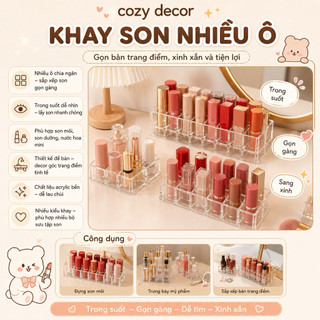 Khay Hộp Đựng Son Makeup Nhiều Ô Trong Suốt Arcrylic Decor Bàn Trang Điểm COZY