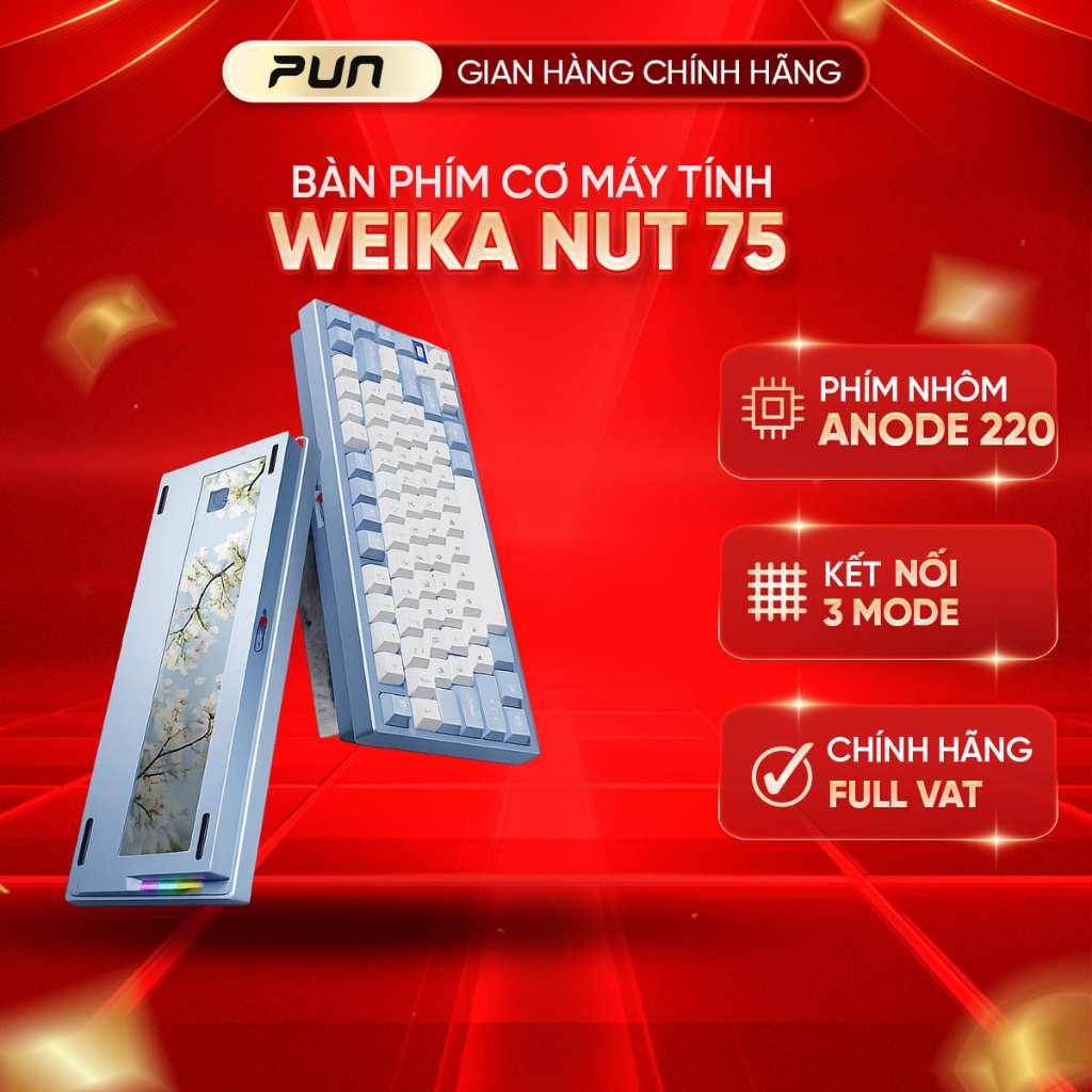 [CHÍNH HÃNG - FULL VAT] Bàn Phím Cơ WEIKAV NUT75 Nhôm CNC 3 Mode, Dual 8K, Pin 10.000mAh, Gasket Mount | BigBuy360 - bigbuy360.vn