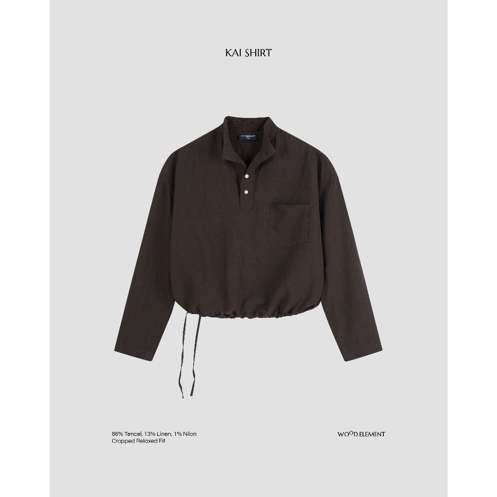 Áo sơ mi nam cổ trụ - WOOD ELEMENT | KAI SHIRT ver nâu bo chun linh hoạt