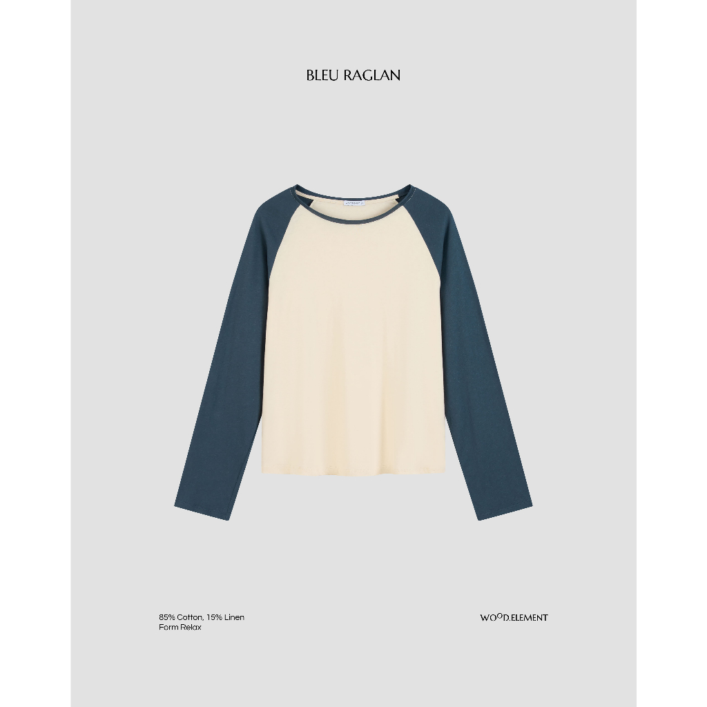 Áo thun Raglan - WOOD ELEMENT | BLEU RAGLAN xanh than phối kem, chất cotton linen mỏng nhẹ form rela